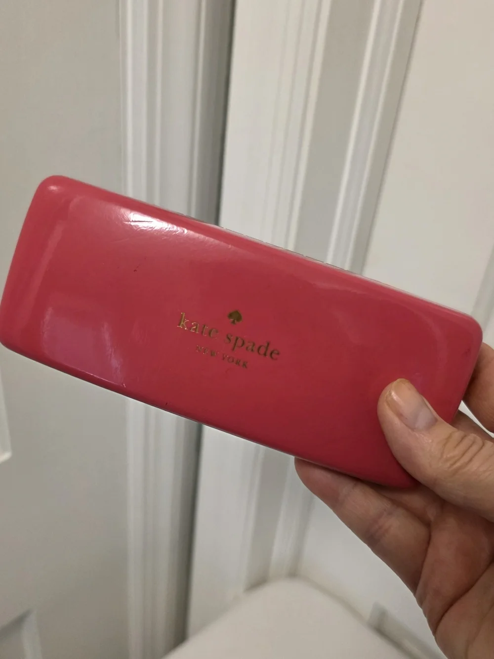 Kate Spade Pink and Orange Hard Shell Eye Glass Case with Goldtone Logo